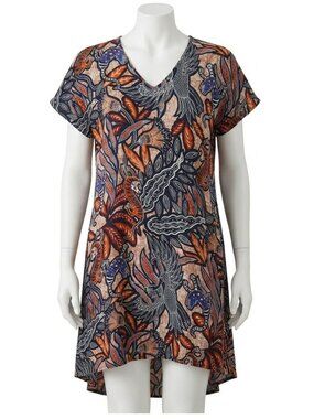 HM Abstract Knee Length Dress High Low Womens S Oversized Vacation Beach Boho